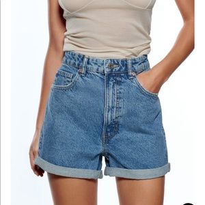 Zara Mom Fit High Rise Shorts - Light Blue